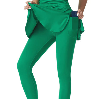 High-Waisted Tennis Skirted Leggings with Pocket - Women’s Active Skort