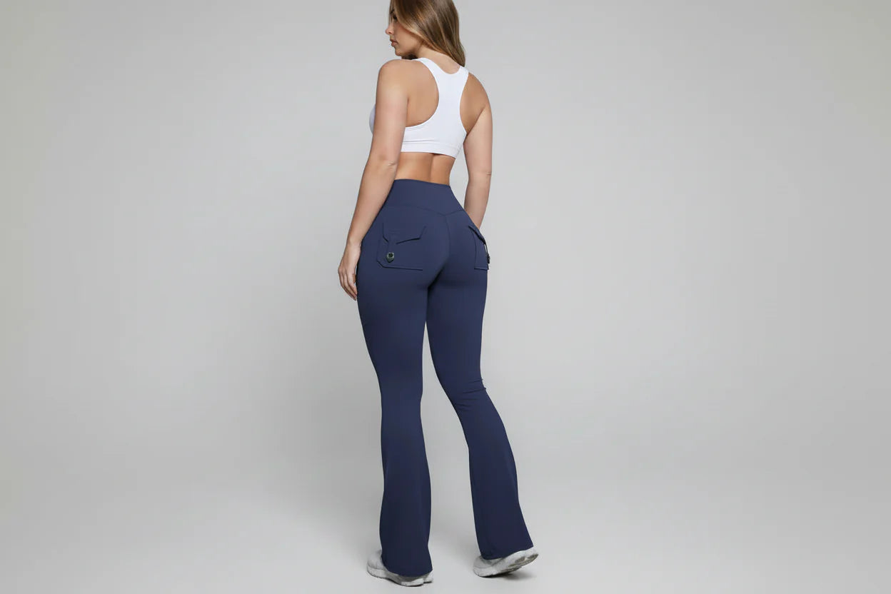High-Waist Flare Scrunch Leggings (Pockets)