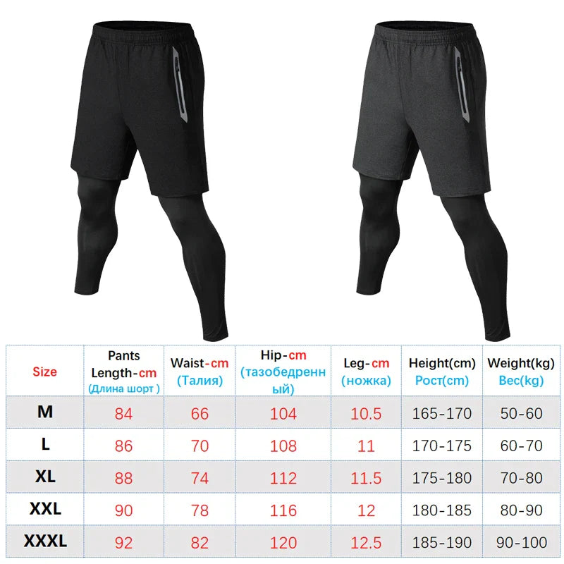 Men Sports Trouser 2 In 1 Compression Baselayer