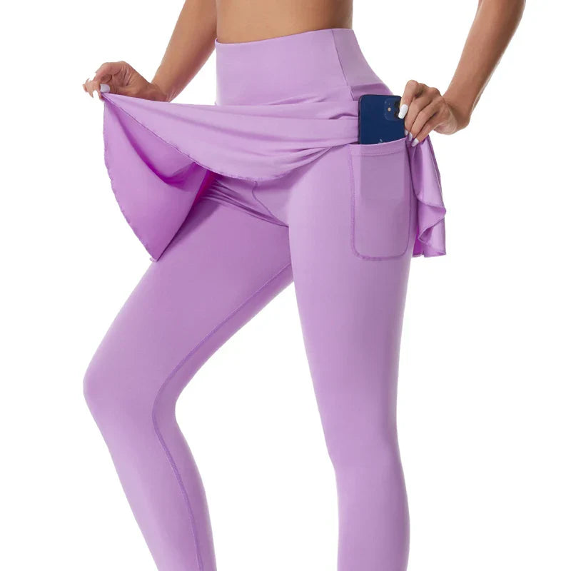 High-Waisted Tennis Skirted Leggings with Pocket - Women’s Active Skort