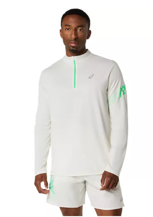 ASICS Men's Icon Long Sleeve 1/2 Zip Cream/Vital Green (2011D459)