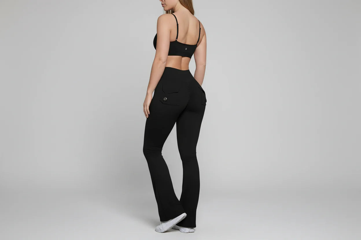 High-Waist Flare Scrunch Leggings (Pockets)