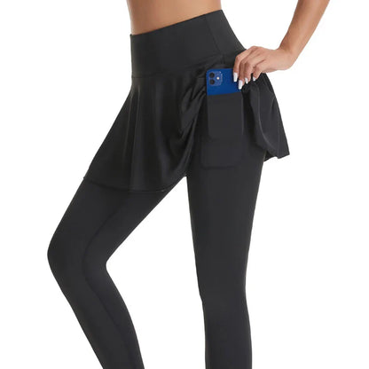 High-Waisted Tennis Skirted Leggings with Pocket - Women’s Active Skort