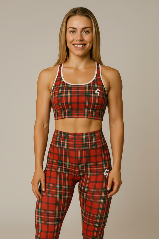 GymBumUK Red Tartan Padded Sports Bra