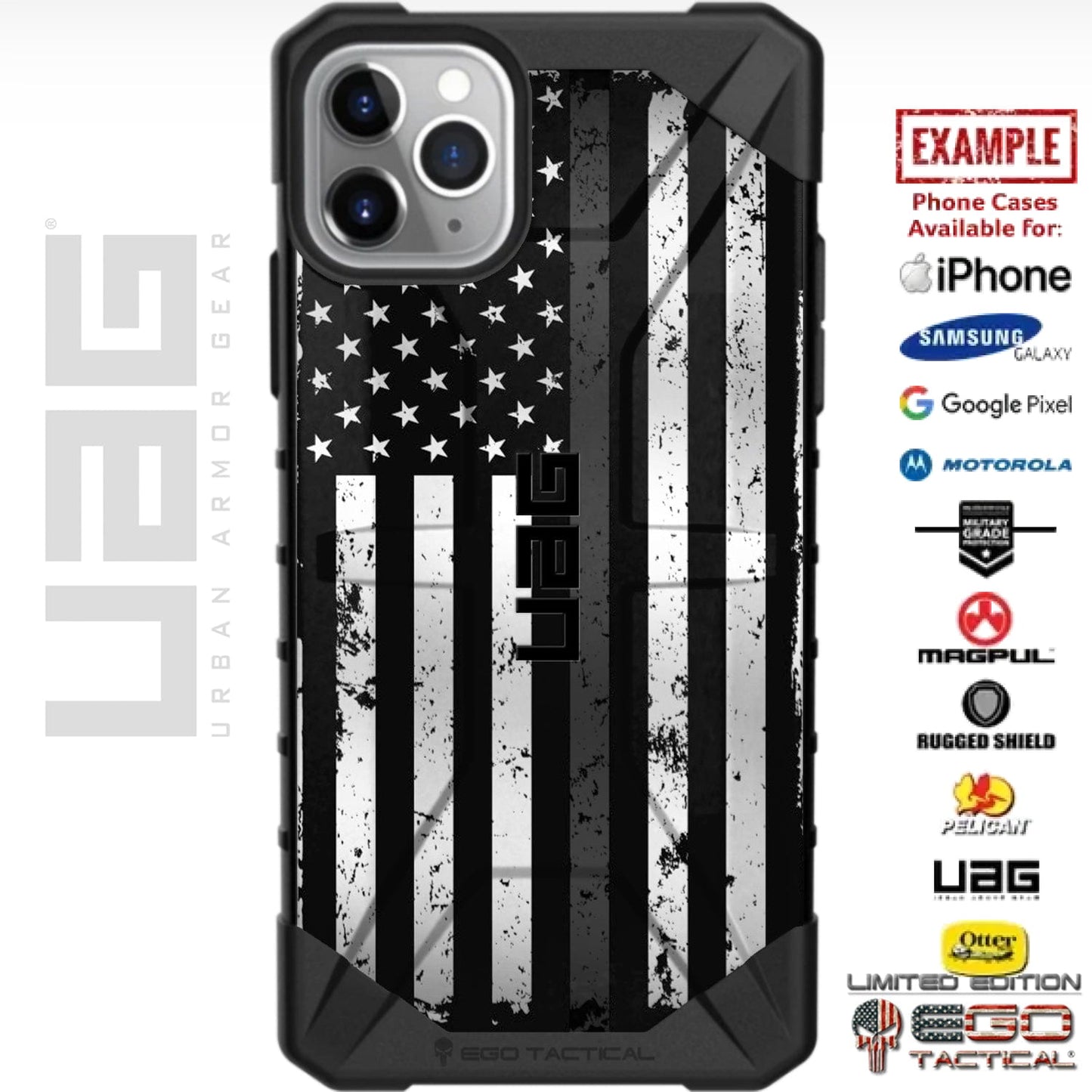 Subdued Reversed US American Flag Thin Silver/ Grey Line Custom Printed Case Design for Apple, Samsung, Google & Motorola Phone Models