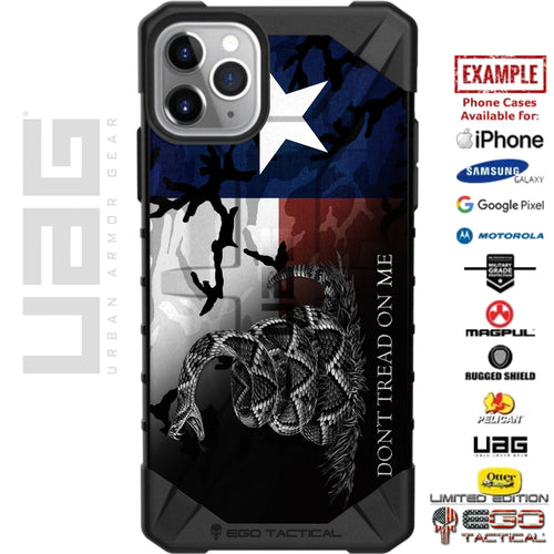 Camouflage Texas State Flag - Don't Tread on Me Subdued Custom Printed Case Design for Apple, Samsung, Google & Motorola Phone Models