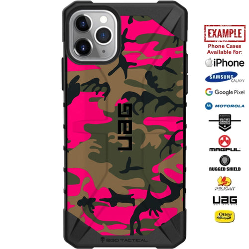 Pink & OD Green Urban Camouflage Custom Printed Case Design for Apple, Samsung, Google & Motorola Phone Models