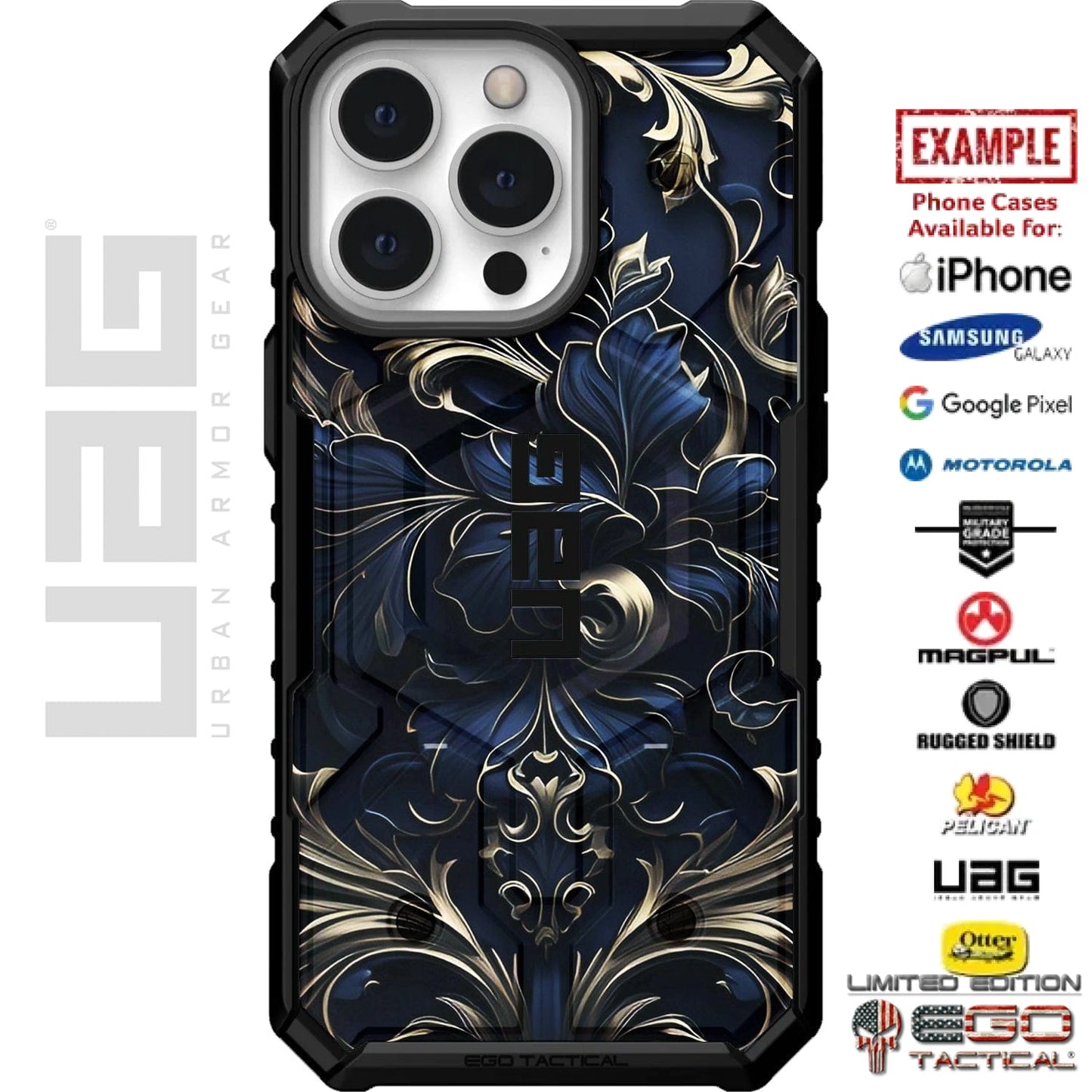 Blue Gold Aesthetic Design Custom Printed Case Design for Apple, Samsung, Google & Motorola Phone Models