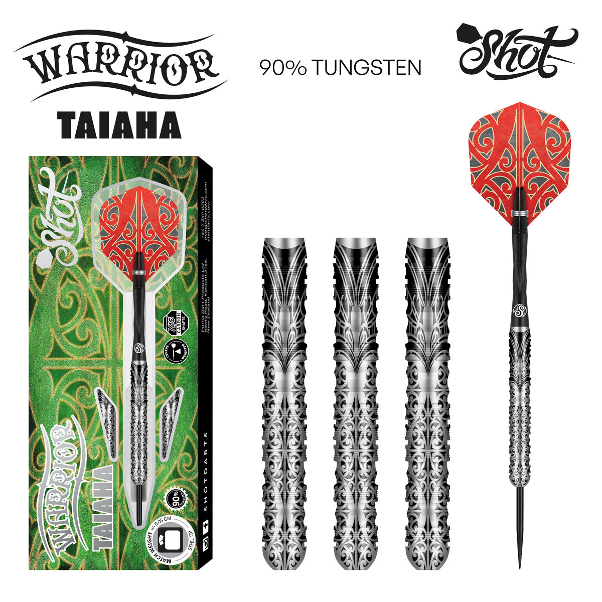 SHOT - Warrior Taiaha Steel Tip Darts - 90% Tungsten - 21g