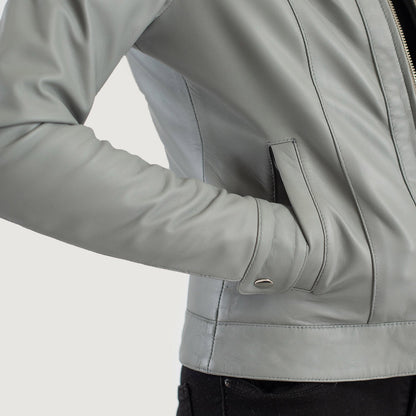 Vixen Grey Classic Collar Leather Jacket