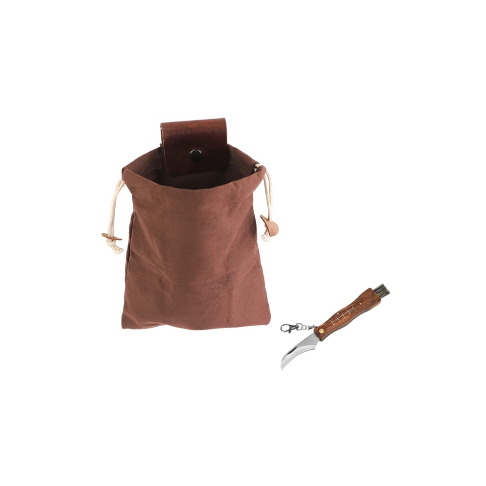 2-Piece Foraging Bag and Mushroom Knife Accessories Collapsible Mushroom Bag Waxed Canvas Bag Portable Jungle Hunting Bag for Outdoor Camping Hiking (Brown)