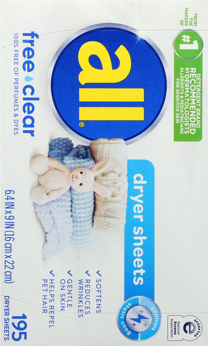 All Free Clear Dryer Sheets 195 Each - 6 Pack