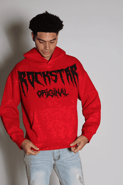 Andros Red Rhinestone Oversized Hoodie