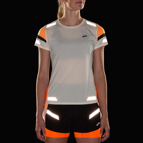 Brooks Run Visible Short Sleeve 2.0 - Ecru/Fluoro Flash WOMEN (221690-167)