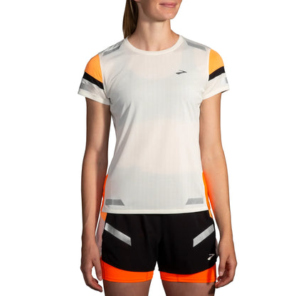 Brooks Run Visible Short Sleeve 2.0 - Ecru/Fluoro Flash WOMEN (221690-167)