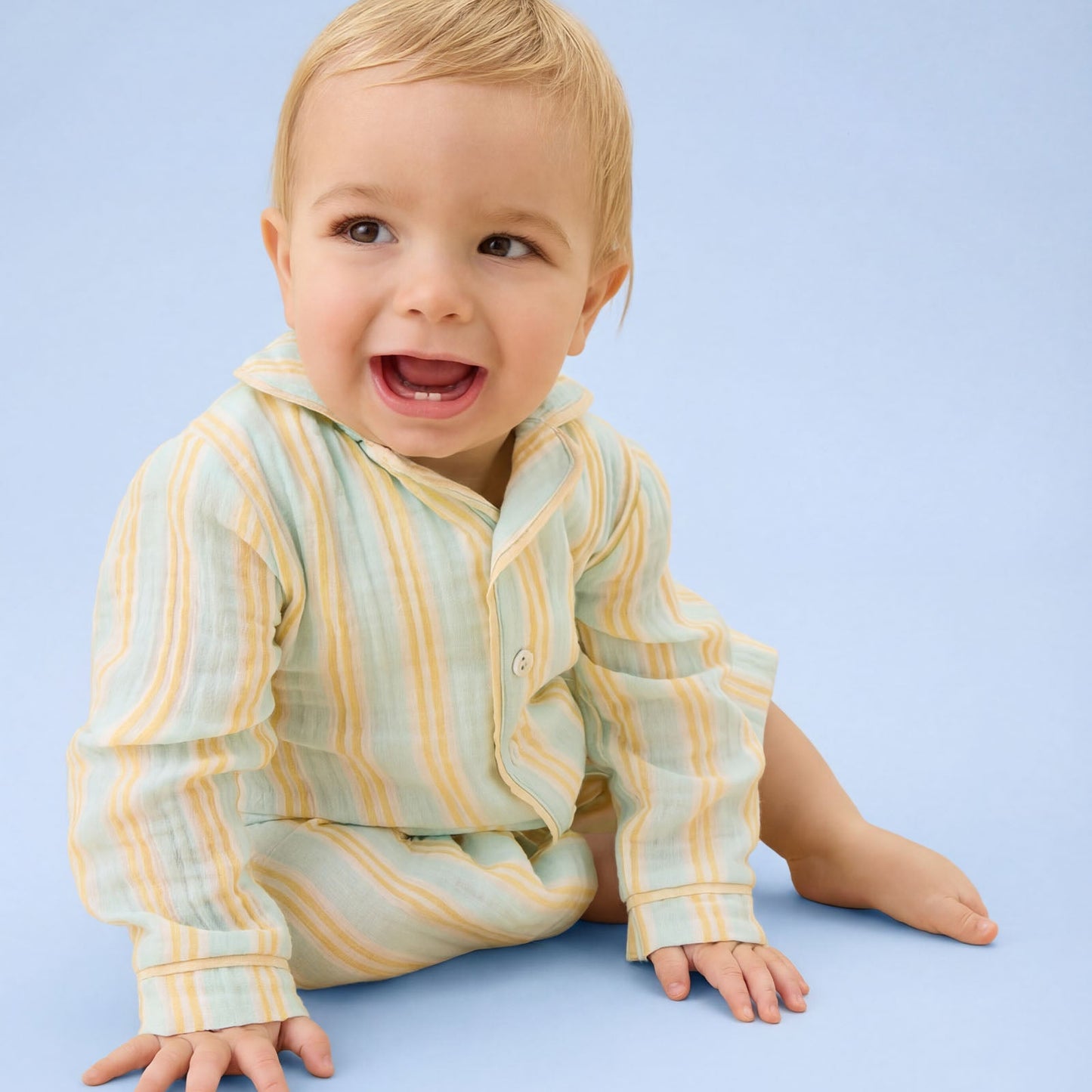 Blue Striped Button Up Romper