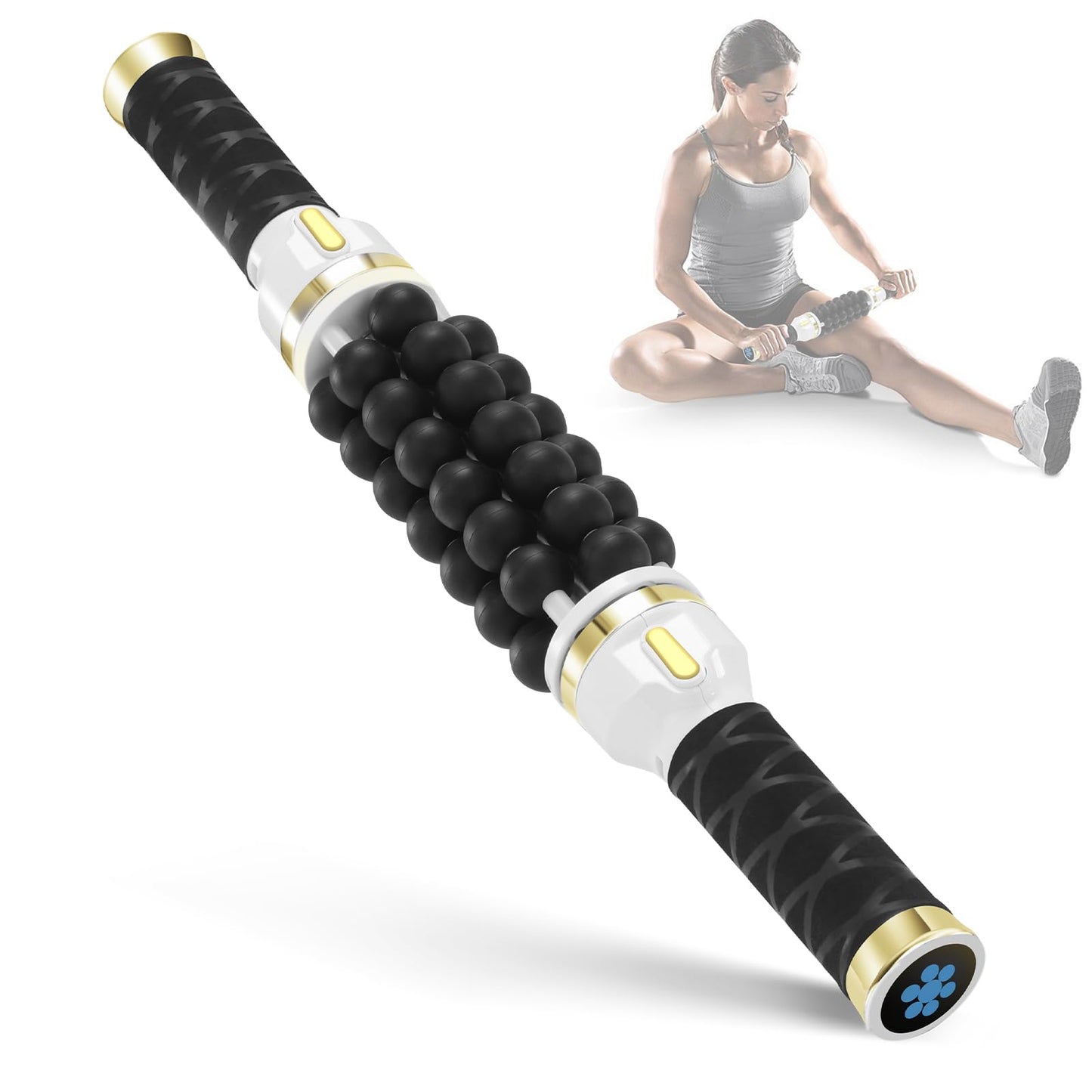 Electric Rolling Massager Rolling Percussive Massager Electric Ball Roller Portable Muscle Relaxation Massager Muscle Relief and Recovery for Athletes Percussion Massage 2 Rotations (Gold)