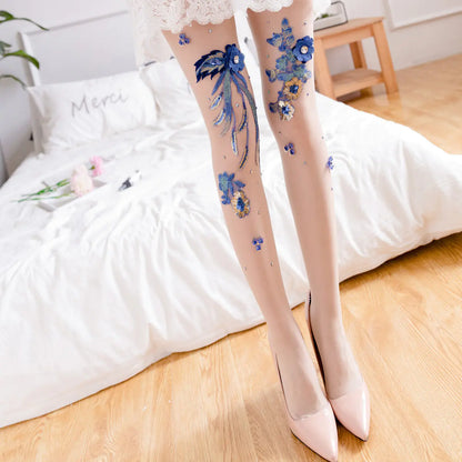 Embroidered Cherry Blue Banshee Pattern Stockings
