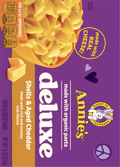 Annie's Homegrown Pasta Organic Creamy Deluxe Shells & Real Aged Cheddar Cheese - 11 OZ 12 Pack
