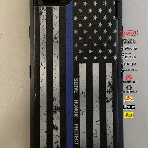 CLEARANCE - Custom UV-Laser Printed Apple iPhone 6/6s Serve Honor Protect Thin Blue Line (One-Off Sample) -EGO91