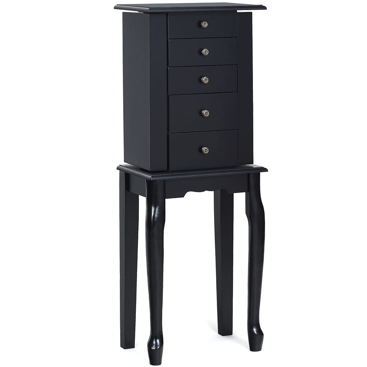 Giantex Jewelry Armoire Cabinet Chest Organizer Box Top with Flip Mirror Standing Space-Saving Bedroom Makeup Accessories Storage Armoires 8 Necklace Hooks Jewelry Cabinets with 4 Drawers (Black)