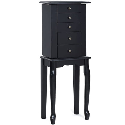 Giantex Jewelry Armoire Cabinet Chest Organizer Box Top with Flip Mirror Standing Space-Saving Bedroom Makeup Accessories Storage Armoires 8 Necklace Hooks Jewelry Cabinets with 4 Drawers (Black)