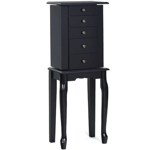 Giantex Jewelry Armoire Cabinet Chest Organizer Box Top with Flip Mirror Standing Space-Saving Bedroom Makeup Accessories Storage Armoires 8 Necklace Hooks Jewelry Cabinets with 4 Drawers (Black)