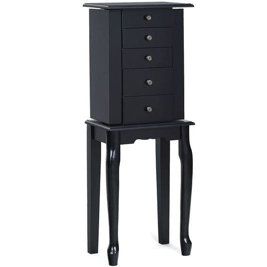 Giantex Jewelry Armoire Cabinet Chest Organizer Box Top with Flip Mirror Standing Space-Saving Bedroom Makeup Accessories Storage Armoires 8 Necklace Hooks Jewelry Cabinets with 4 Drawers (Black)