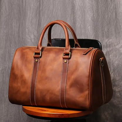 Handmade Leather Retro Travel Bag for Men and Women