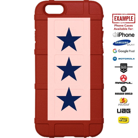 US Military Service Flag on Red Case, 1, 2 3 Stars Custom Printed Case Design for Apple, Samsung, Google & Motorola Phone Models