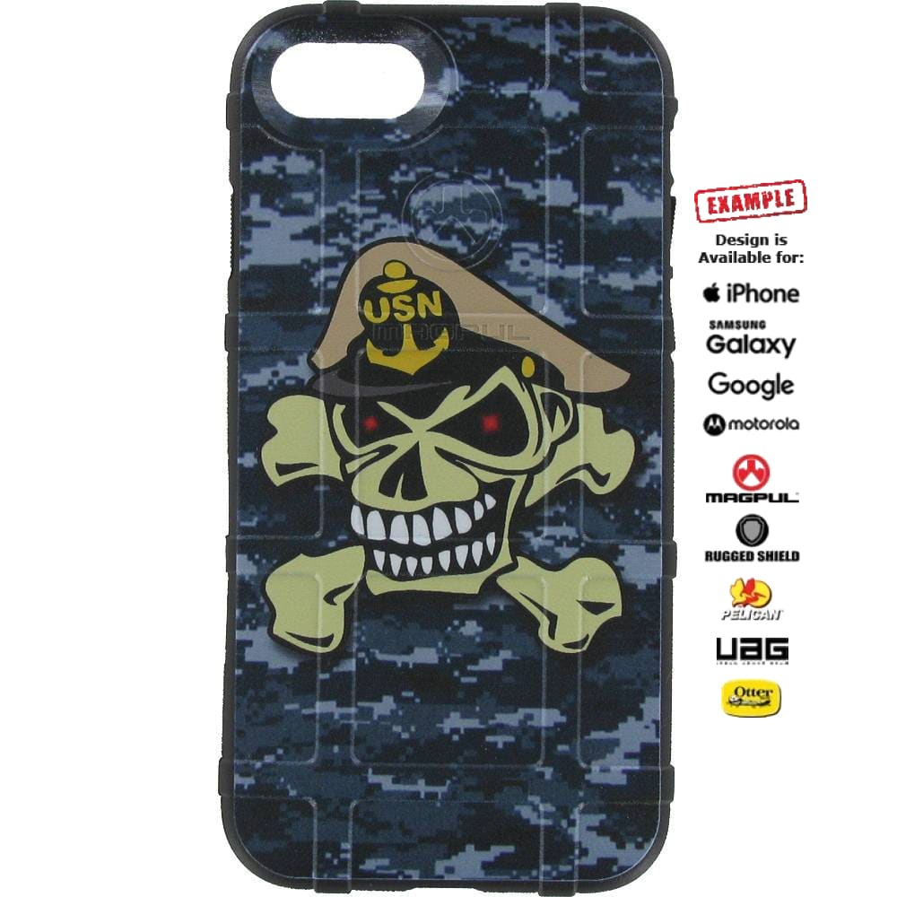 CLEARANCE - Magpul Industries Custom UV-Laser Printed Apple iPhone 7/8 Only Magpul U.S. Navy Skull & Bones on NWU1 Camouflage on BLK (One-Off) -EGO52