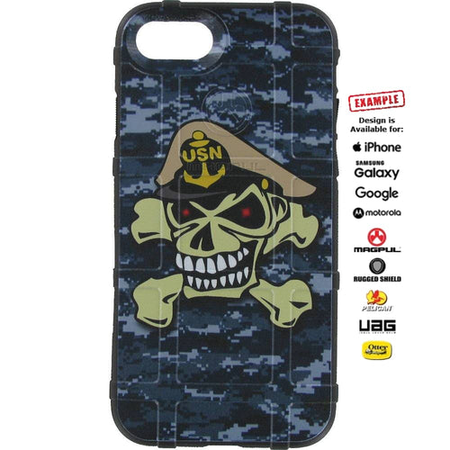 CLEARANCE - Magpul Industries Custom UV-Laser Printed Apple iPhone 7/8 Only Magpul U.S. Navy Skull & Bones on NWU1 Camouflage on BLK (One-Off) -EGO52