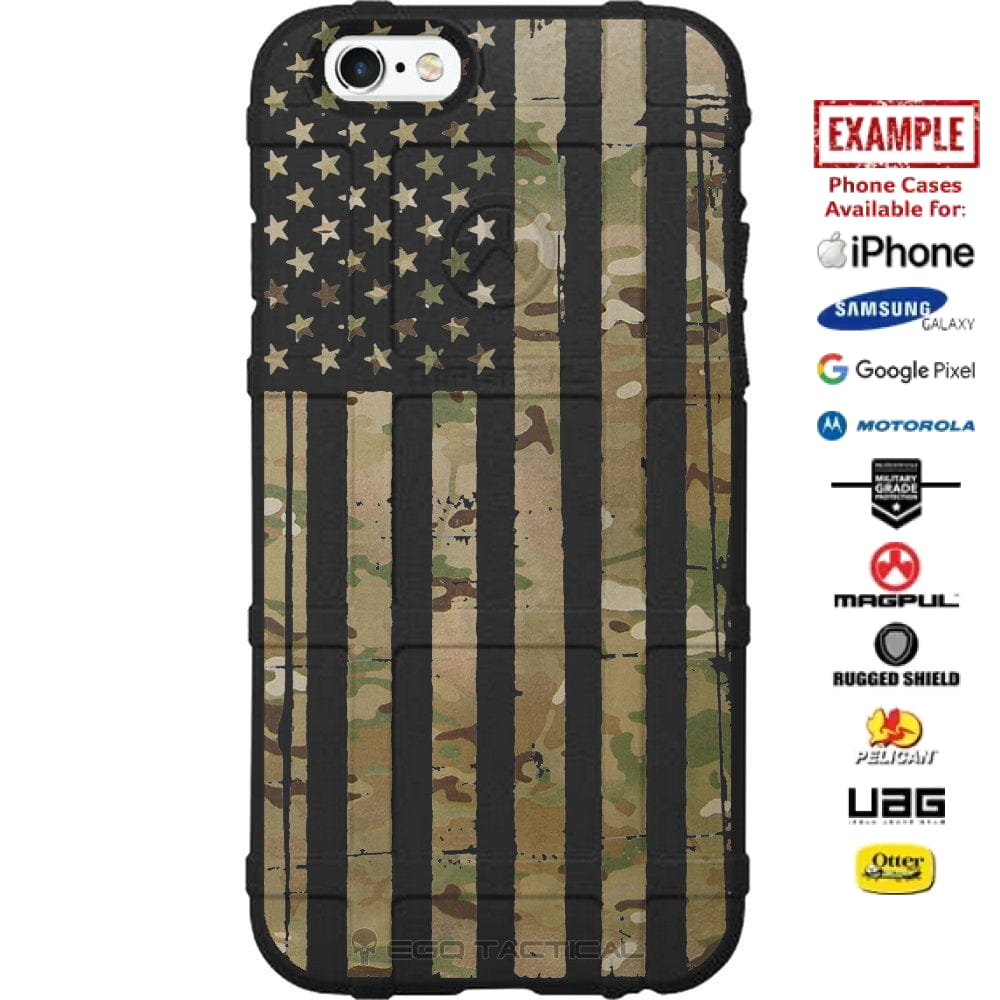 Multicam OCP/Scorpion Camo Reversed Weathered US American Flag Custom Printed Case Design for Apple, Samsung, Google & Motorola Phone Models