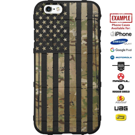 Multicam OCP/Scorpion Camo Reversed Weathered US American Flag Custom Printed Case Design for Apple, Samsung, Google & Motorola Phone Models