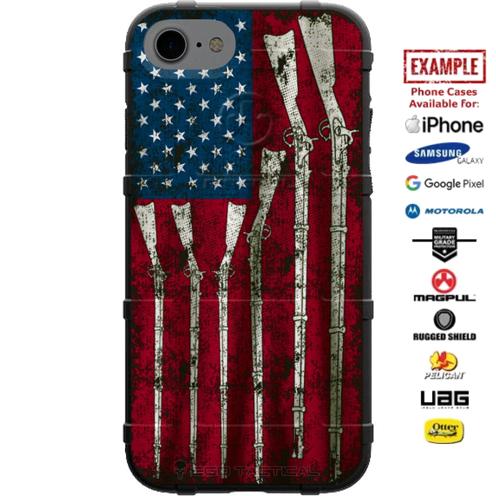 US Red White and Blue Muskets Weathered Flag Custom Printed Case Design for Apple, Samsung, Google & Motorola Phone Models