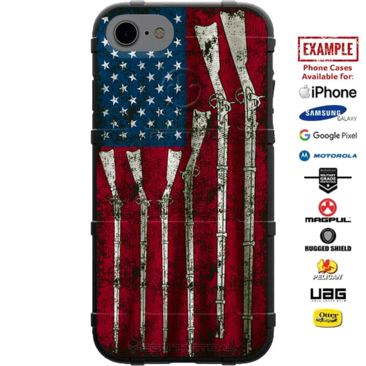 US Red White and Blue Muskets Weathered Flag Custom Printed Case Design for Apple, Samsung, Google & Motorola Phone Models