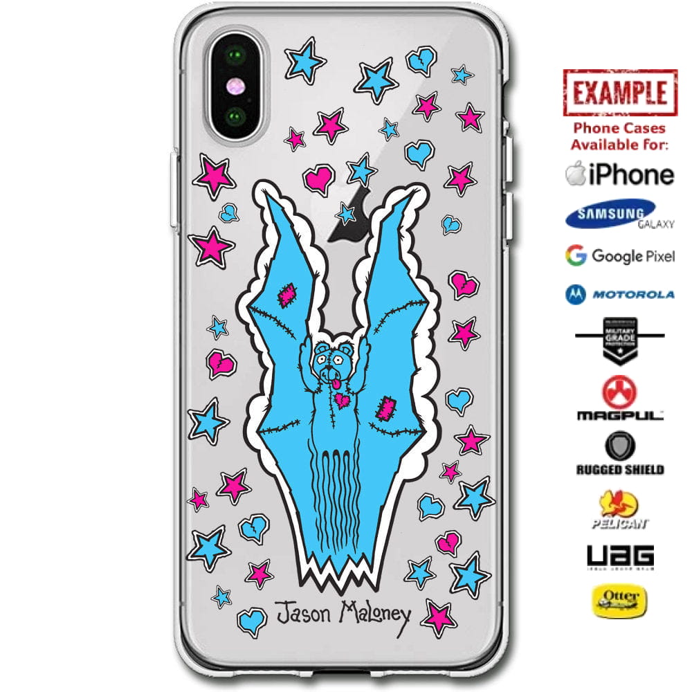 Jason Maloney Art Series: "Bear Bat" Pink and Yellow Stars Limited Edition Custom UV-Printed Custom Printed Case Design for Apple, Samsung, Google & Motorola Phone Models