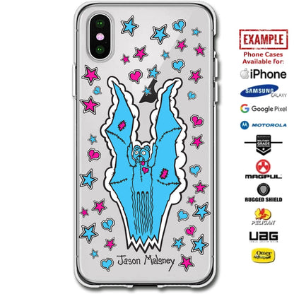 Jason Maloney Art Series: "Bear Bat" Pink and Yellow Stars Limited Edition Custom UV-Printed Custom Printed Case Design for Apple, Samsung, Google & Motorola Phone Models