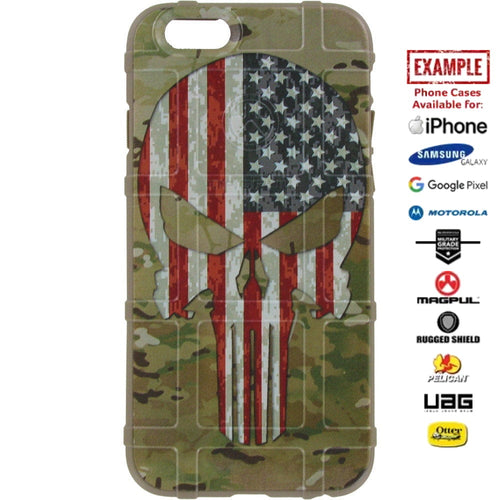 Multicam/Scorpion Camouflage, Color US American Flag Punisher Custom Printed Case Design for Apple, Samsung, Google & Motorola Phone Models