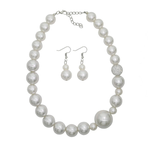 Chunky Pearl Necklace for Women Large Pearl Statement Necklace Trending Choker Pearl Costume Necklace Boho Pearl Jewelry Set (White big pearls)