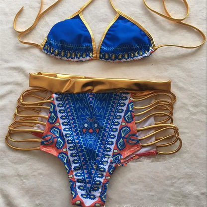 Fashionable Women's Printed Bikini Swimwear with Straps
