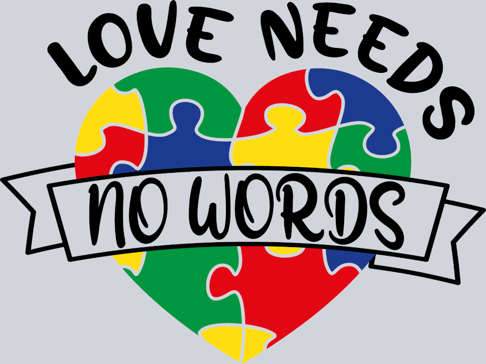 Autism Love Needs No Words Puzzle Heart Ribbon - STK00316 (DTF Transfers)