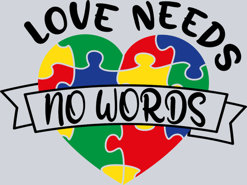 Autism Love Needs No Words Puzzle Heart Ribbon - STK00316 (DTF Transfers)