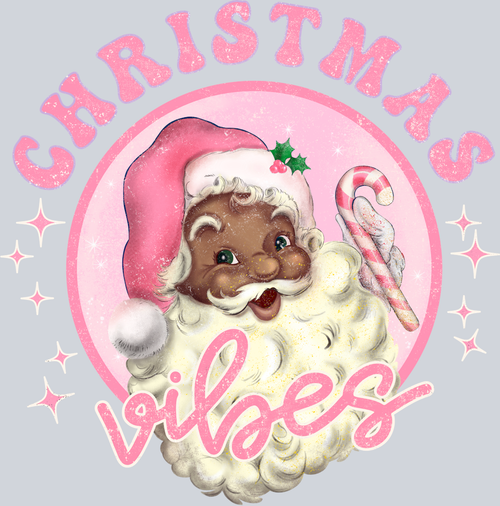 Black Santa Pink Christmas Vibes - STK00928 (DTF Transfers)