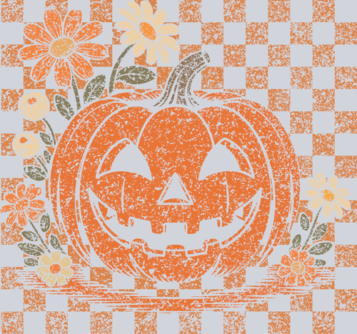 Autumn Halloween Pumpkin Flowers and Checkerboard 10 - STK07336 (DTF Transfers)