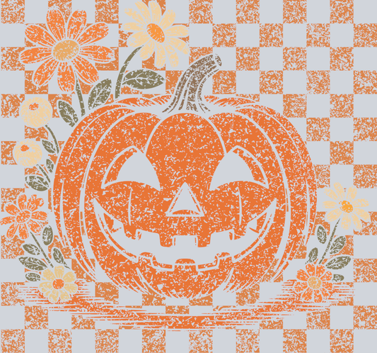 Autumn Halloween Pumpkin Flowers and Checkerboard 10 - STK07336 (DTF Transfers)