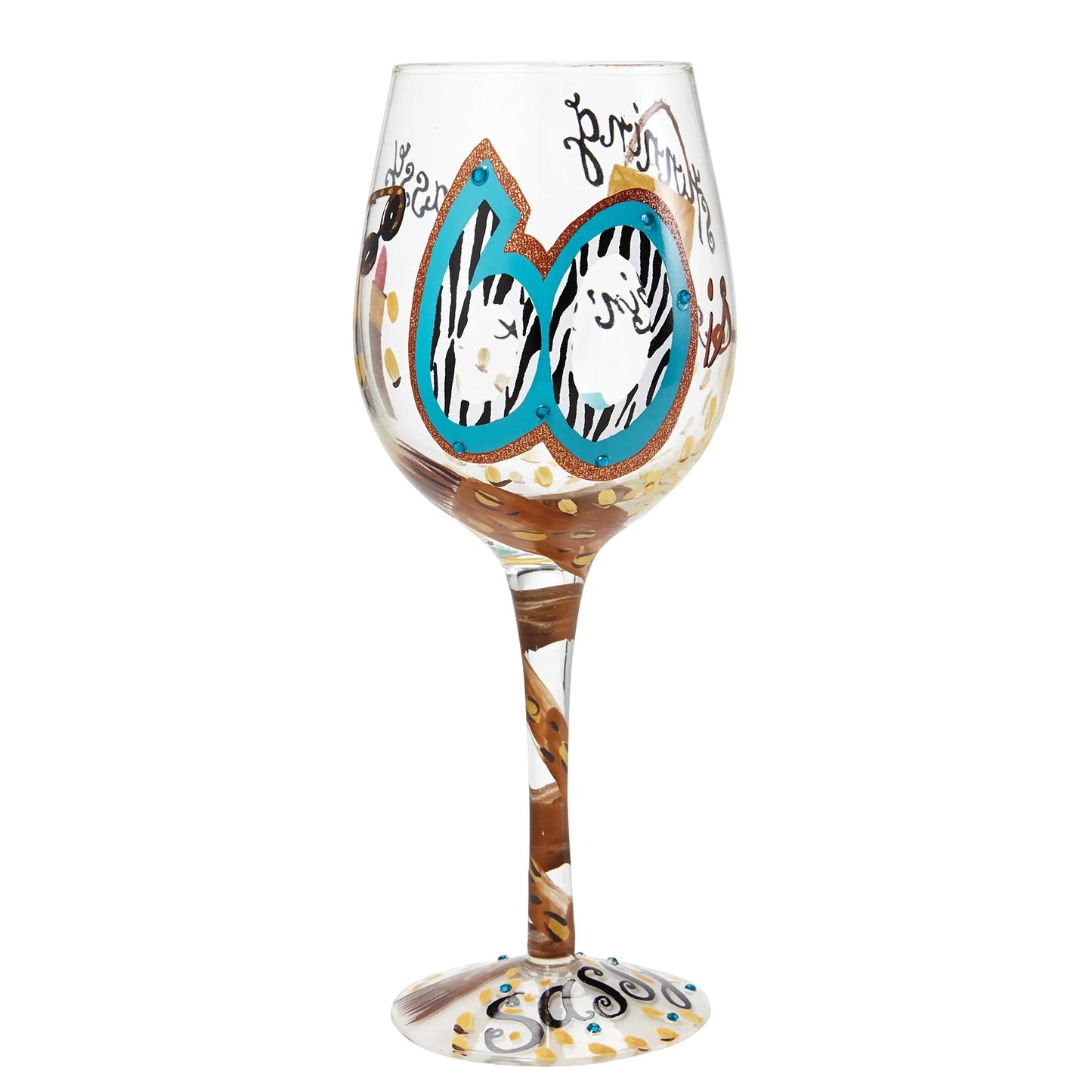 Designs by Lolita “60 and Sassy” Hand-painted Artisan Wine Glass 15 oz.