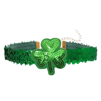 COLORFUL BLING Chunky Wide Lace Velvet Short Collar Necklace Shiny Thick Rhinestone Metal Sequins Choker Necklace Party Costume Jewelry for Women-St.green