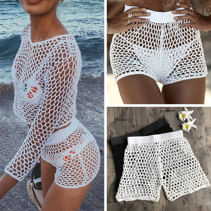 Cotton Fishing Net Shorts for Women, Beach Swimwear